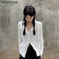 สีขาวเสื้อเชิ้ตระดับไฮเอนด์เก๋ไก๋ของผู้หญิง MAOZHUXIA