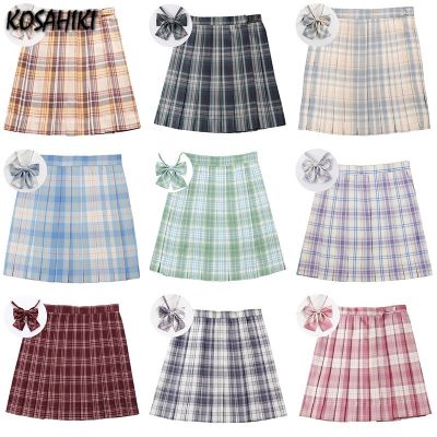 KOSAHIKI School Girl Uniform Pleated Skirts 17 Colors Japanese High Waist A-Line Y2k Plaid Skirt Sexy JK Uniforms for Woman
