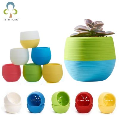【CC】 Size 7x7cm Colorful Plastic Pots Office Desktop Garden GYH