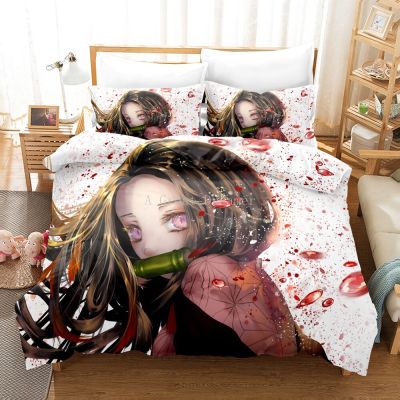 Kamado Nezuko เครื่องนอนอะนิเมะ Demon Killer 3D ปลอกผ้าห่มพิมพ์ลายปลอกหมอนผ้าปูที่นอนสบาย01