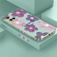 {Taoyitao เคส} เคสโทรศัพท์ภาพดอกไม้ชุบทรงสี่เหลี่ยมสำหรับ VIVO Y21 Y20 Y72 Y22S Y33S Y35 Y51 Y12S Y17 Y15 Y02ฝา Y91C ซิลิโคนนิ่ม