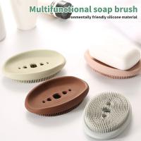 ☍☸ 2-In-1 Soap Dish Silicone Soap Box Holder For Bathroom Toilet Kitchen Flexible Storage Drain Rack Tray With Brush Multipurpose