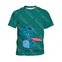 Dinosaur print childrens summer boys students round neck T-shirt casual shirt top short-sleeved [5-14 years old]