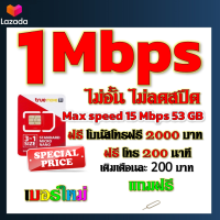 ✅โปรเทพ 1 mbps ไม่อั้นไม่ลดสปีด Max speed 15 mbps มีโทรฟรีทุกเครือข่ายโบนัส2000+200นาที แถมฟรีเข็มจิ้มซิม✅