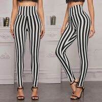 Trousers Color-Blocked Yoga High Waist Sport Thin Long Striped Pattern