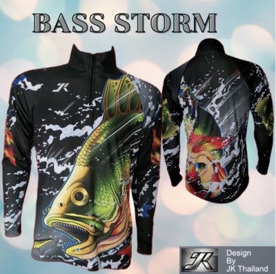 เสื้อตกปลา แฟชั่น กีฬากลางแจ้ง JK THAILAND ลาย BASS STORM ป้องกันรังสี UV 80-90% สีไม่ตก แห้งเร็ว ใส่ได้ ชาย และ หญิง