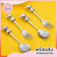 "ช้อนส้อมน้องหมี Silver" งานสแตนเลสเกรด 304 ด้ามเซรากมิกแท้ น่ารักมาก Lassie Decor