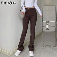 High Waist Women Skinny Jeans 2021 Autumn Khaki Slim Bell Bottom Pants Korean Fashion Vintage Denim Burrs Trousers Y2K