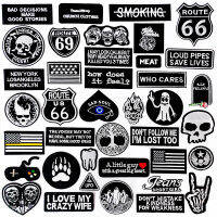 BLACK WHITE SKULL Patches เย็บปักถักร้อยสำหรับเสื้อยืดเหล็กบน Appliques เสื้อผ้ากางเกงยีนส์สติกเกอร์ป้าย ROCK HAND ROUTE 66-Piejt