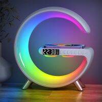 แท่นชาร์จไฟกลางคืน RGB R ไร้สายอเนกประสงค์ลำโพงนาฬิกาปลุกโคมไปตั้งโต๊ะการควบคุมแอพสำหรับ