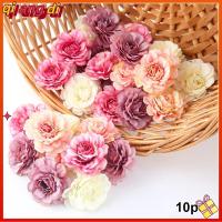 QIANGDI 10pcs ตกแต่ง DIY ปาร์ตี้วันเกิด สมุดภาพ หัวดอกไม้ ดอกไม้ ช่อดอกไม้ปลอม ดอกโบตั๋นประดิษฐ์