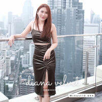 DIANA VELVET DRESS ?  #MNB000137  เดรสกำมะหยี่ ทรงสวย ใส่แล้วหุ่นดีมาก ปาร์ตี้ ดินเนอร์ rooftop งานแต่งงาน งานเลี้ยง สายฝอ เกาหลี คาเฟ่