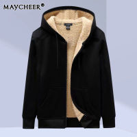 MAYCHEER เสื้อกันหนาวขนแกะมีฮู้ดสำหรับผู้ชาย เสื้อแจ็คเก็ตกีฬาขนแกะ