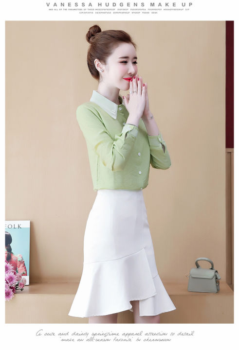 rehin-เสื้อแขนยาวผู้หญิงเกาหลีรุ่น-elegant-ธุรกิจแฟชั่น-organza-เสื้อชีฟองใหม่