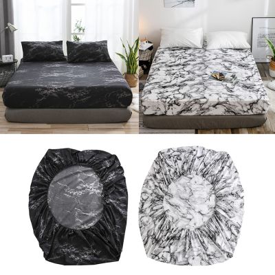 【jw】☎✜✜  Bolso profundo estilo mármore cabido lençol tampa de cama elástica resistente rugas colchão cobertura