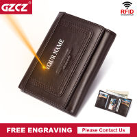 GZCZ Male Genuine Leather Wallet Men Business Credit Card Holder Vintage Real Leather Money Bag Coin Purses High Quality cartera