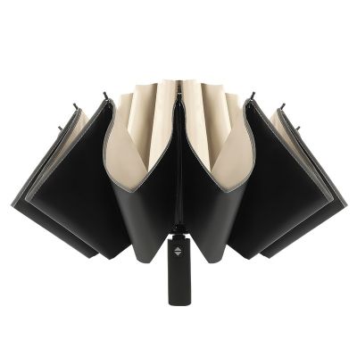 Automatic Windproof Umbrella With Reflective Stripe Reverse Three Folding Inverted 10 Ribs Rain Umbrella For Car