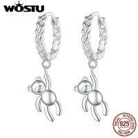 WOSTU 925เงินสเตอร์ลิงบริสุทธิ์รูปหมีตัวเล็กต่างหูแบบห้อยสำหรับผู้หญิงมีตะขอเกี่ยวหูลายการ์ตูนสัตว์หญิงของขวัญวันเกิดปีใหม่