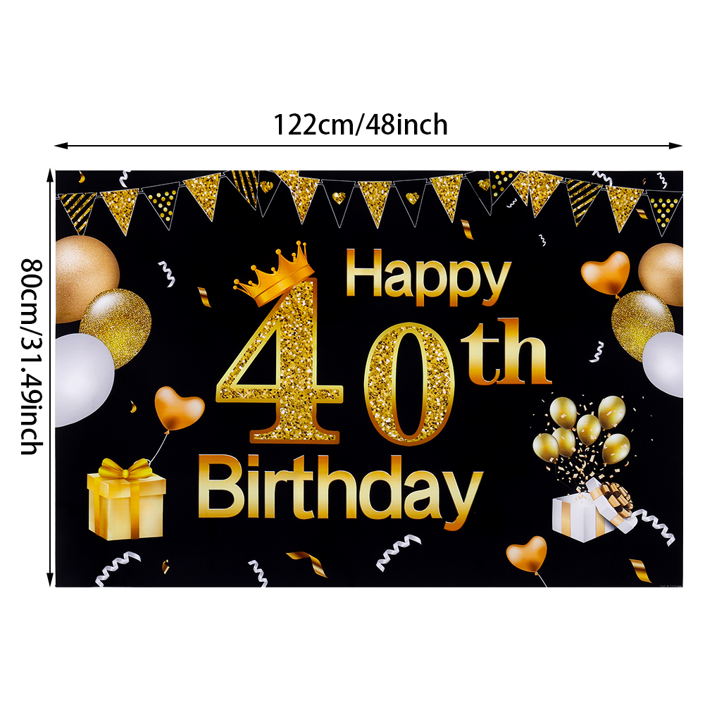 Extra Large Fabric Black Gold Sign Poster for 40 40th Birthday Party Decoration 