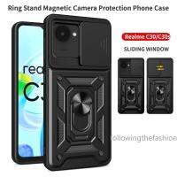 เคสสำหรับ Realme C30 4G C 30 S Realmec 30 C30s เคสโทรศัพท์แม่เหล็กรถยนต์พร้อมห่วงยืนขายึดพร้อมป้องกันเลนส์กล้องใหม่แฟชั่นกันกระแทกฝาครอบหลัง