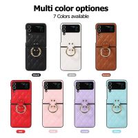 Luxury Korean Style Leather Ring Phone Cases for Samsung Galaxy Z Flip 4 3 5G Fashion Color Flip Case For Samsung Z Flip4 Flip3