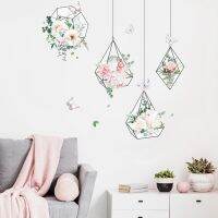 【CW】㍿۩❃  Flowers Hanging Basket Wall Stickers Room Bedroom Sofa Background Decoration Wallpaper Beautify Sticker