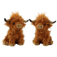 10PCS จำลอง Highland Cow Plush ตุ๊กตาสัตว์ตุ๊กตา Highland Cow Plush ของเล่น Kawaii เด็กของขวัญเด็กของเล่น Home Room Decor