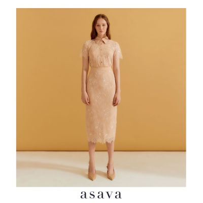 [asava ss23] Nadine Lace Midi Skirt กระโปรงผู้หญิง ผ้าลูกไม้ ทรงสอบ เอวสูง ซิปหลัง