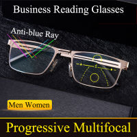 Titanium Alloy Business multi-focus Reading Glasses Men Wmen Progressive Anti-blue light Computer Anti Fatigue Spectacles 2.5