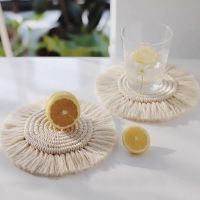 【CC】☾  boho Hand-woven Coasters Round Tassel Table Mats Accessories  Placemats kitchen accessories decor