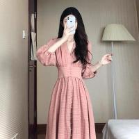 Spring socialite pink long sleeve dress 2023 popular French tea break goddess temperament high first love dress long