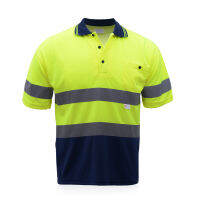 Hi Vis Safety Polo Shirt เสื้อสะท้อนแสงมองเห็นได้สูงพร้อมกระเป๋าหน้าอก Quick Dry Safety Clothes Work T-Shirt Night Warning