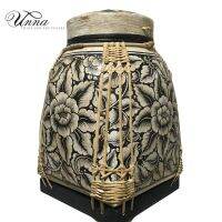 กระติบล้านนา ลายดอกพุดตาน สีขาวดำ สานหวาย Full rattan patter เป็นของฝาก ของตกแต่งบ้าน Decorated bamboo container