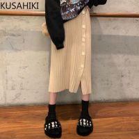 KUSAHIKI Korean Autumn Winter Sweater Skirts Korean Buttons High Waist Split Knitted Skirt Causal 2021 New Faldas Mujer 6N660