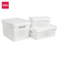 Deli ตะกร้าเก็บของตะกร้าเก็บของอเนกประสงค์สีขาวกล่องเก็บของประหยัดพื้นที่ storage box