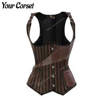 【LZ】✕□❖  Steampunk marrom espartilho colete para mulheres aço desossado underbust espartilho com alças top plus size renascentista