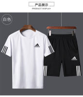 ADIDASˉNEW ชุดกีฬาผู้ชาย,เสื้อยืดคอกลมแขนสั้นทรงหลวมกางเกงห้าส่วนฤดูร้อน