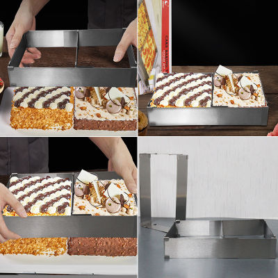 [COD] เครื่องมือทำเค้กแม่พิมพ์เค้กสแตนเลสทรงสี่เหลี่ยมแม่พิมพ์พิซซ่าพับเก็บได้มูสแหวนเครื่องมืออบ