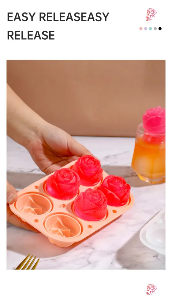 3d Rose Ice Molds 2.5 Inch, Large Ice Cube Trays, Make 4 Giant Cute Flower  Shape