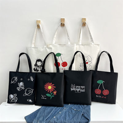 Canvas Bag Womens One-Shoulder College Student Class Large Capacity Shopping Bag Canvas Bag Artistic Summer Hand Carrying Cloth Bag