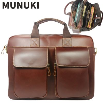 MUNUKI กระเป๋าใส่เอกสารใส่แล็ปท็อปหนัง15นิ้ว,กระเป๋านักธุรกิจสะพายไหล่หนังแท้สไตล์อิตาลีหรูหรากระเป๋าใส่เอกสารความจุขนาดใหญ่กระเป๋าทรงสี่เหลี่ยมปี M029
