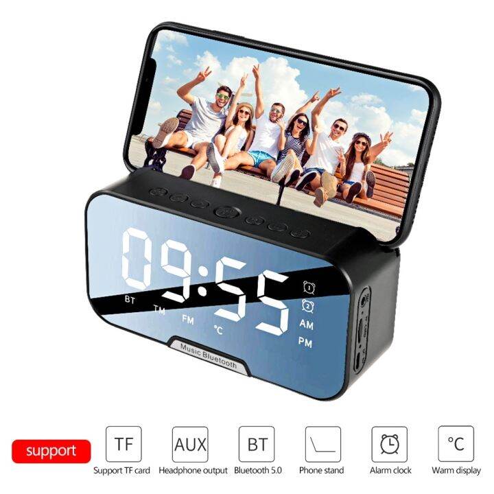 Wireless Bluetooth Speaker With FM Radio Digital Clock Desktop Boombox