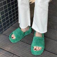 Fur Slides Open Toe Shoes 2022 New Women’s Fur Slippers Outerwear For Spring Atumn Summer Shoes Slip On Lazy Flats Daily Slides