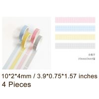 4ชิ้น/เซ็ตน่ารักสีทึบ Washi เทปชุดฉลากกระดาษกาว Kawaii ตกแต่งเทปกาวตาราง Washi เทปสมุด