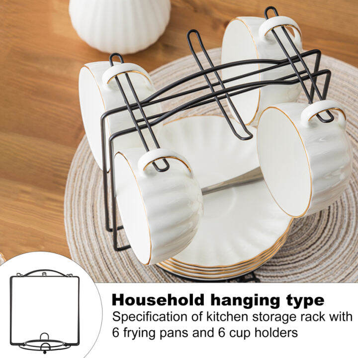 Home Hanging 1 Set Cup Holder Bold Black Sprayed Wrought Iron Coffee