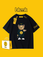 BKMK เสื้อยืดแขนสั้นผู้ชายแบรนด์อินเทรนด์จัสตินบีเบอร์หน้ายิ้มคู่หมีขายดีใหม่ฤดูร้อน