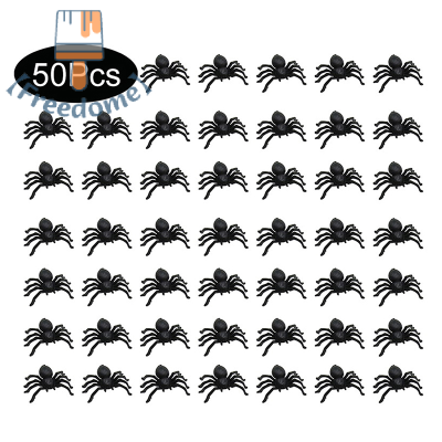 【Freedome】 แมงมุมฮาโลวีน50ชิ้นแมงมุมพลาสติกสีดำขนาดเล็กของตกแต่งบ้านผีสิงของเล่นจำลอง