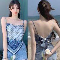 เสื้อครอปท็อปพิมพ์ลายชายหาดสไตล์ย้อนยุคท็อปส์สวยงามสําหรับผู้หญิง