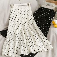 COD DSFWEWWWWW Chiffon Floral Skirt Women 2021 Days Polka Dot High Waist Mid-Length Slim-Fit Slimmer Look A-Line Long