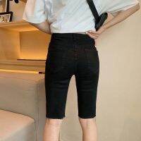 COD jfdss High waist denim shorts women are thin and versatile riding stretch black five-point pants straight raw edges高腰牛仔短裤女显瘦百搭骑行弹力黑色五分裤直筒毛边yanh55.sg 5.18